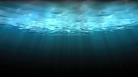 Sun rays shining through the water surface in a dark underwater scene 스톡 일러스트