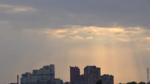 Sun rays from sky to apartments Stock Footage 49653934