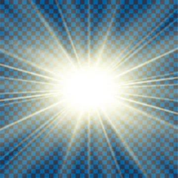 Sun rays. Starburst bright effect, isolated on transparent background. Gold l Illustrazione stock