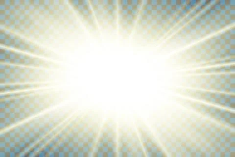 Sun rays. Starburst bright effect, isolated on transparent background. Gold l 스톡 일러스트