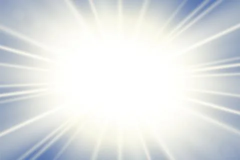 Sun rays. Starburst bright effect, isolated on blue background. Gold light st Stockillustratie