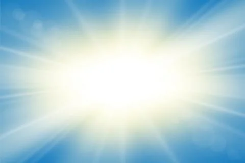Sun rays. Starburst bright effect, isolated on blue background. Gold light st Stock Illustration