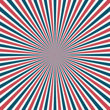 Sun rays striped background in colours of USA flag. Illustration Stock Illustration