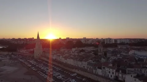 Sun rays at sunset in La Rochelle, The Lantern Tower Stock Footage 155231070