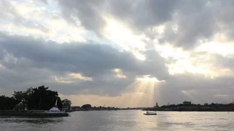 Sun rays through clouds in Thailand Stock Footage 33031784