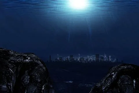 Sun Rays through ocean waves Stock Illustration