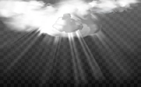 Sun rays through white fluffy clouds Stock Illustration