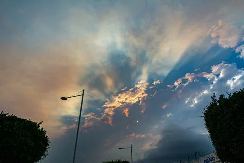Sun Rays Through Wildfire Smoke Stock Photos