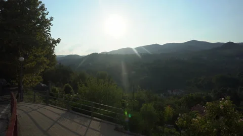 Sun rays under the green hills between Liguria and Piedmont in Italy - 4K, Pan Stock Footage 157287534
