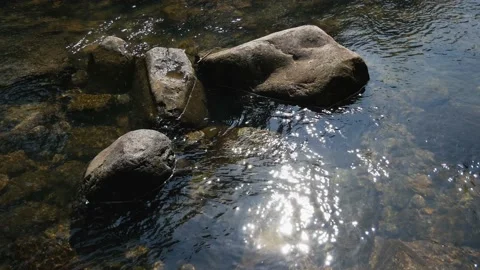The sun is reflected in clear transparent water with stones Video stock 136072398