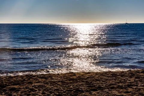 The sun is reflected in the sea. 스톡 사진