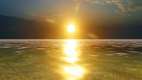 Sun reflecting on calm water at sunset Stock Footage 152168769