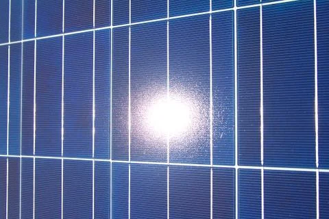 Sun reflecting in horizontal solar panel Stock Photos