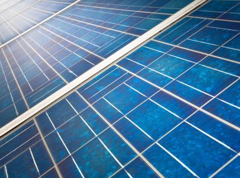 Sun reflecting in solar panel Foto stock