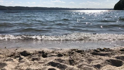 Sun Reflection in Beach Waves 4K Sand Water Summer Stock Footage 115580140