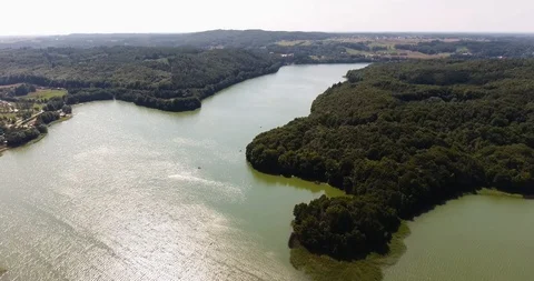 Sun Reflection On Lake. Aerial View Stock Footage 92993948
