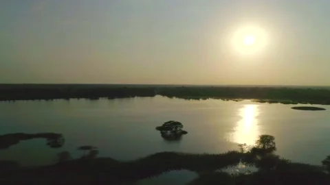 Sun reflection in lake Stock Footage 218292619