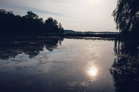 Sun reflection in lake Stock Photos