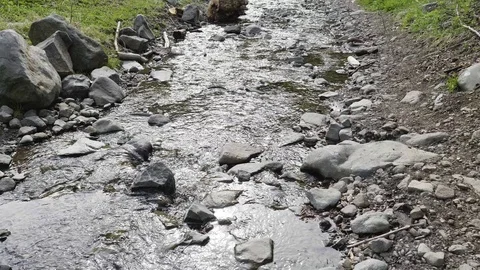 Sun reflection on a mountain river Stockbeeldmateriaal 88808385