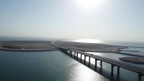 Sun Reflection Over King Fahd Causeway Stock Footage 334744646