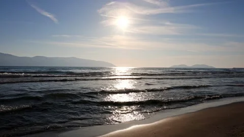 Sun Reflection Path on Calm Sea Surface Stock Footage 331873605