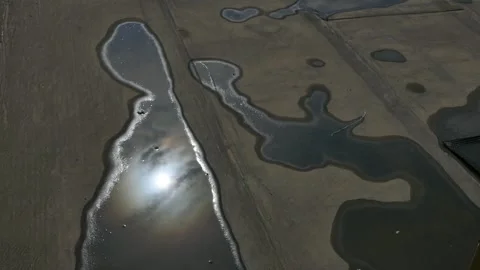 Sun reflection in puddle on concrete after rain Stock Footage 317909946