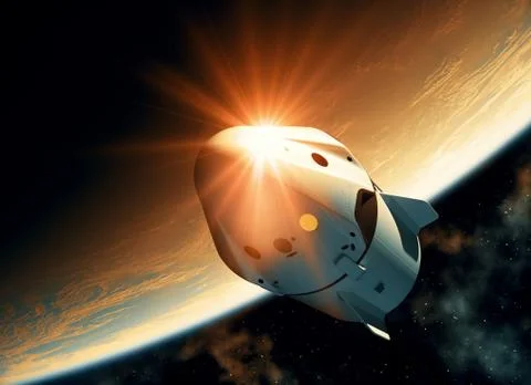 Sun Reflection On The Surface Of A Spacecraft Flying In Outer Space 스톡 일러스트