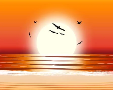 Sun with reflection in water. Stock Illustration