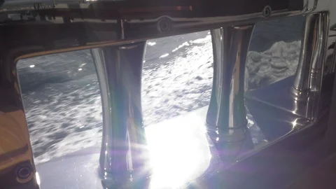 Sun reflects on chrome elements on a boat. Stock Footage 123694894