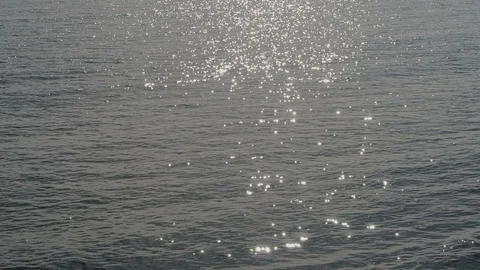 The sun reflects off the water. Small waves crast and break. Stockbeeldmateriaal 119181356
