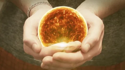 The sun revolves in man hands Stock Footage 69858949
