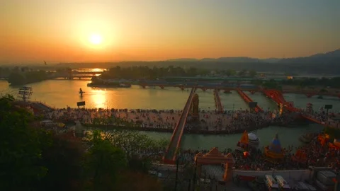 Sun rise and top view haridwar uttrakhand Video stock 214327538