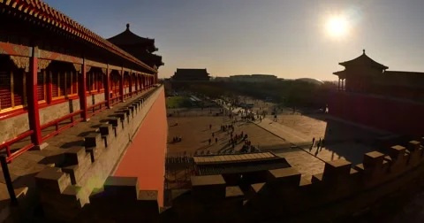 Sun rise on the forbidden city Stock Footage