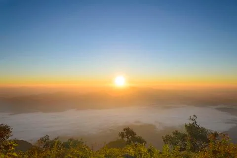 Sun rise at mountain Stock Photos