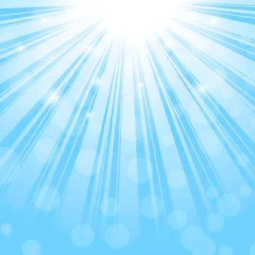 Sun rise, rays or sparkles on blue sky. Vector. Stock Illustration