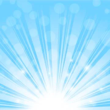 Sun rise, rays or sparkles on blue sky. Vector. Stock Illustration