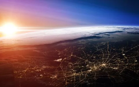 Sun rise in space Foto stock
