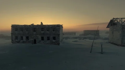 The sun rises behind the ruins Stock Footage 126987340