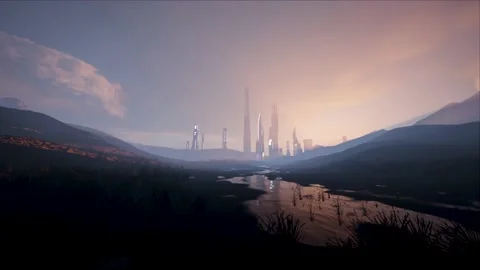 The sun rises in the city of the future 스톡 동영상 169597880