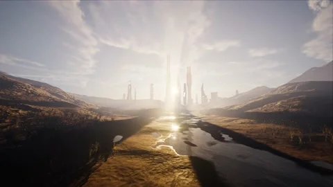 The sun rises in the city of the future 스톡 동영상 169597887