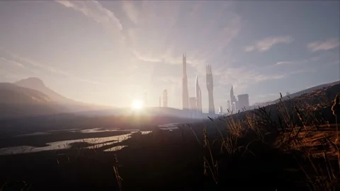 The sun rises in the city of the future 스톡 동영상 169597910