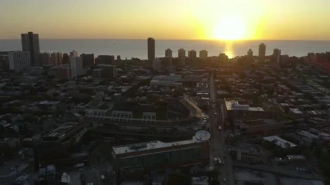 Sun Rises on Opening Day at Wrigley Field, Crane Down Stock Footage 132739109