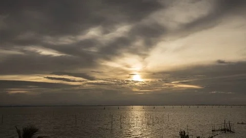 The sun rises over lake Stock Footage 79514725