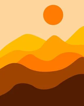 Sun rises over warm, layered hills in soft gradient tones. Earth's contours.. Stock Illustration
