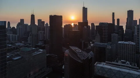 Sun Rising behind the Beautiful Chicago Skyline Morning Time Lapse Stock Footage