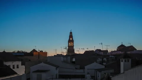 Sun Rising Behind Bell Tower Of Mezquita-Catedral of Cordoba – Time Lapse Vídeo Stock 146246947
