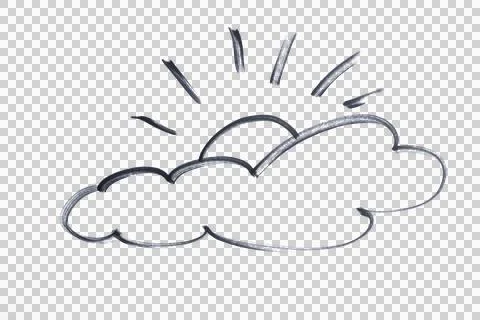 The sun rising from the clouds drawn with black marker Stock Illustration