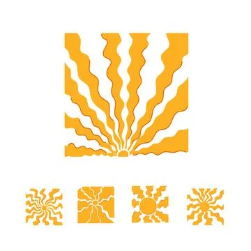 Sun rising with groovy wavy rays illustration Ilustração Stock