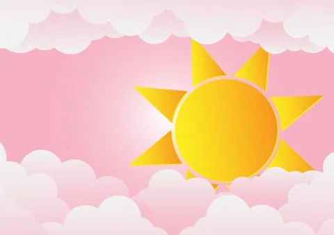 Sun rising over the cloud on abstract background.paper art vactor,Vector llus Stock Illustration