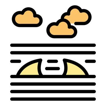 Sun rising over horizon with clouds in sky minimalist illustration Stock Illustration